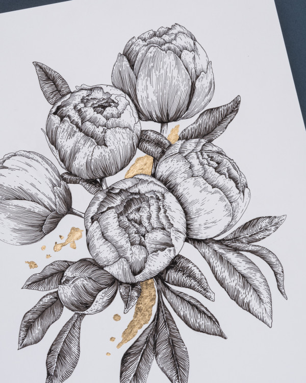 Peony bouquet in Gold