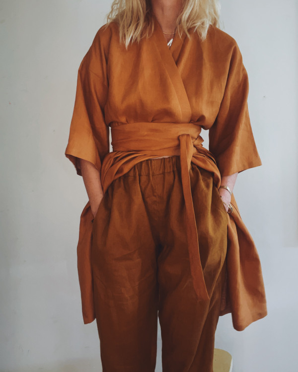 long cinnamon linen pants