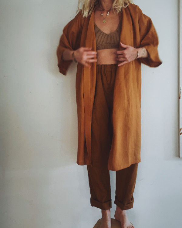 long cinnamon linen pants