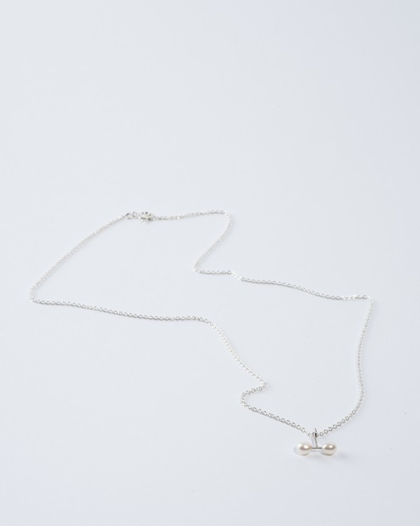 Double Pearl silver necklace