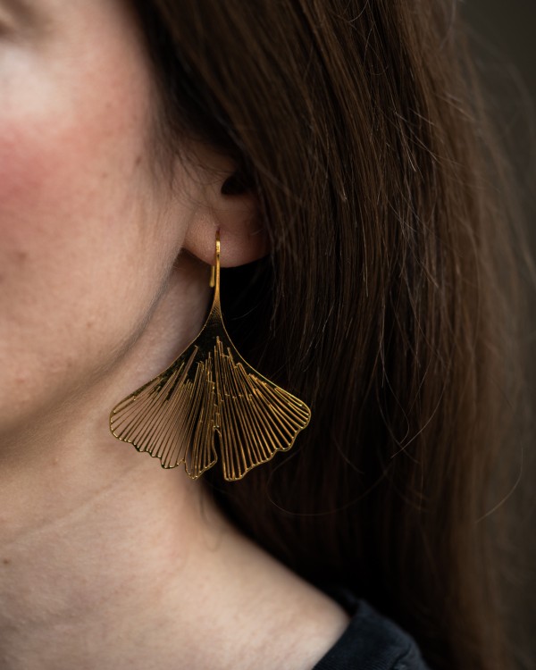 Ginkgo gold-plated earrings