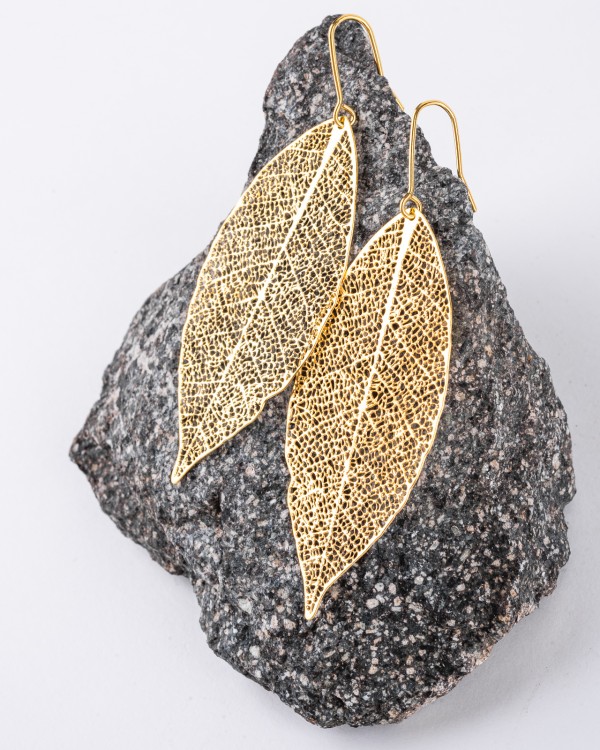 Bay leaf gold-plated earrings