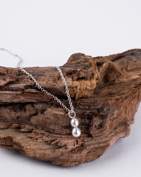 Double Pearl B silver necklace